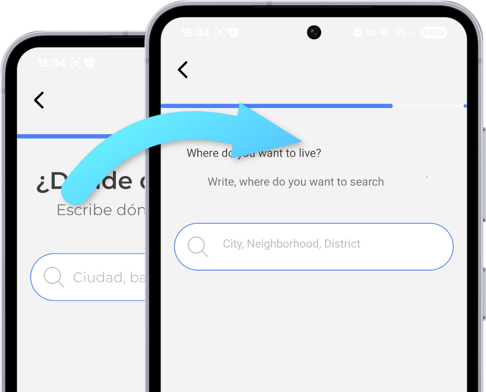 Screenshot showing translation of Yaencontre app from Spanish to English