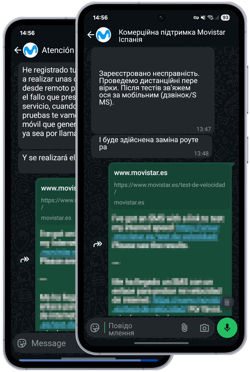 Captura de tela da tradução da conversa no WhatsApp do espanhol para o ucraniano